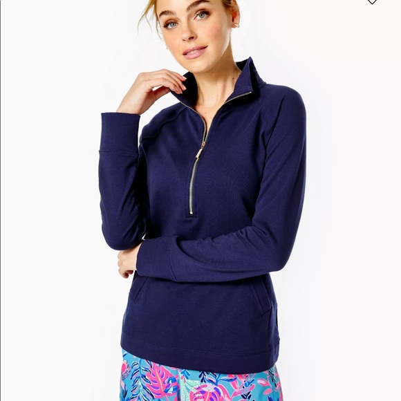 Lilly Pulitzer Navy Blue Cotton Quarter Zip - Picture 1 of 3